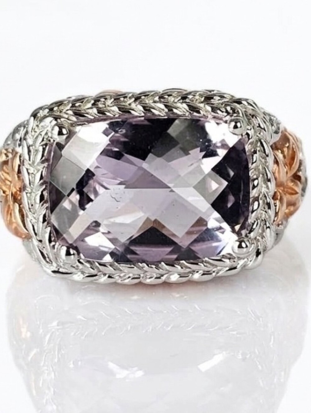 Rare Victoria Wieck Pink Amethyst Ring Rose Gold Vermeil & Sterling Silver Sz 7
